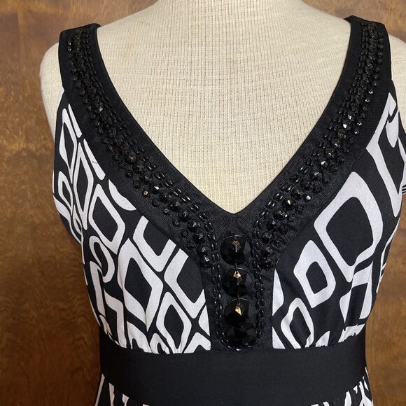 RN STUDIO Women’s Size S Embellished Maxi Dress Black White Polyester Spandex - Picture 3 of 7